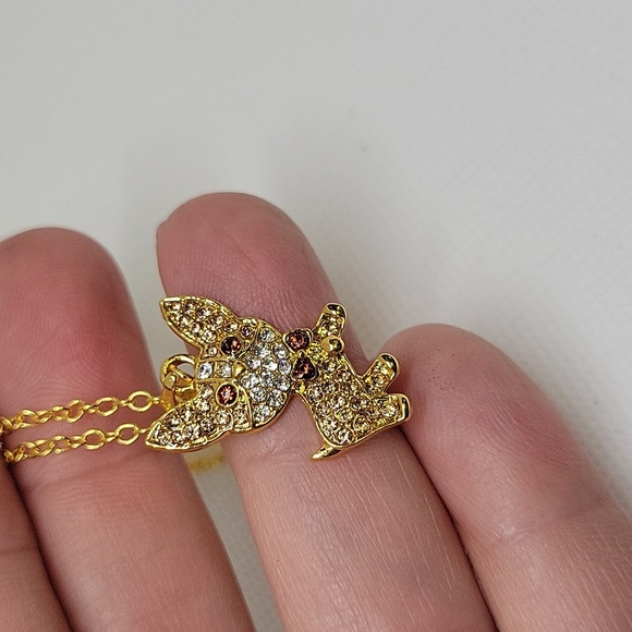 Yorkie Dog Puppy Rhinestone Gold Tone 20" Necklace - Picture 2 of 2